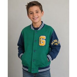 VTG 90s Game On 1996‎ Varsity Jacket Youth M 8 Green Blue Snap Button Retro
